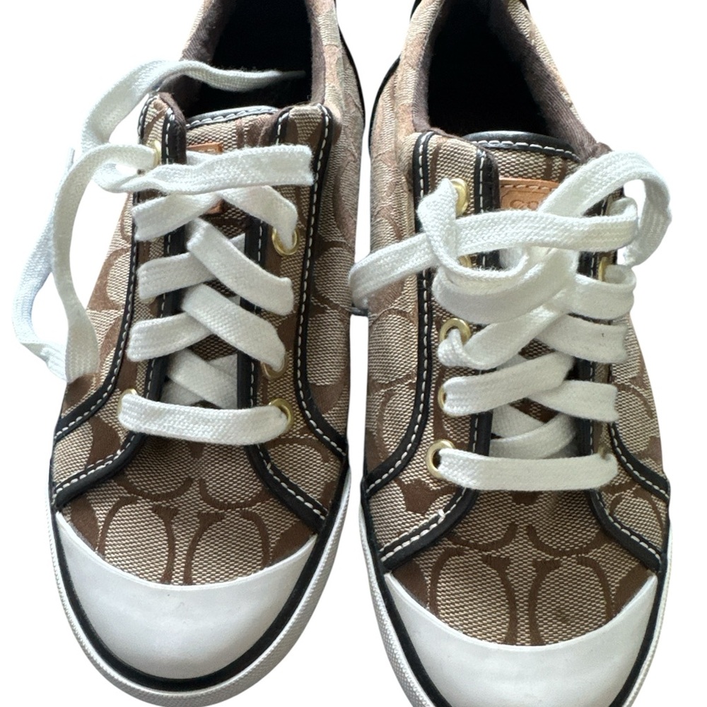 Coach Tan and White Patterned Sneakers